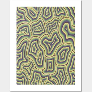 Purple Green Yellow Groovy Liquid Marble Swirl Posters and Art